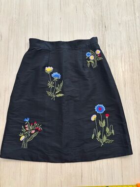 eshakti Black A-Line Skirt with Multicolor Floral Embroidery